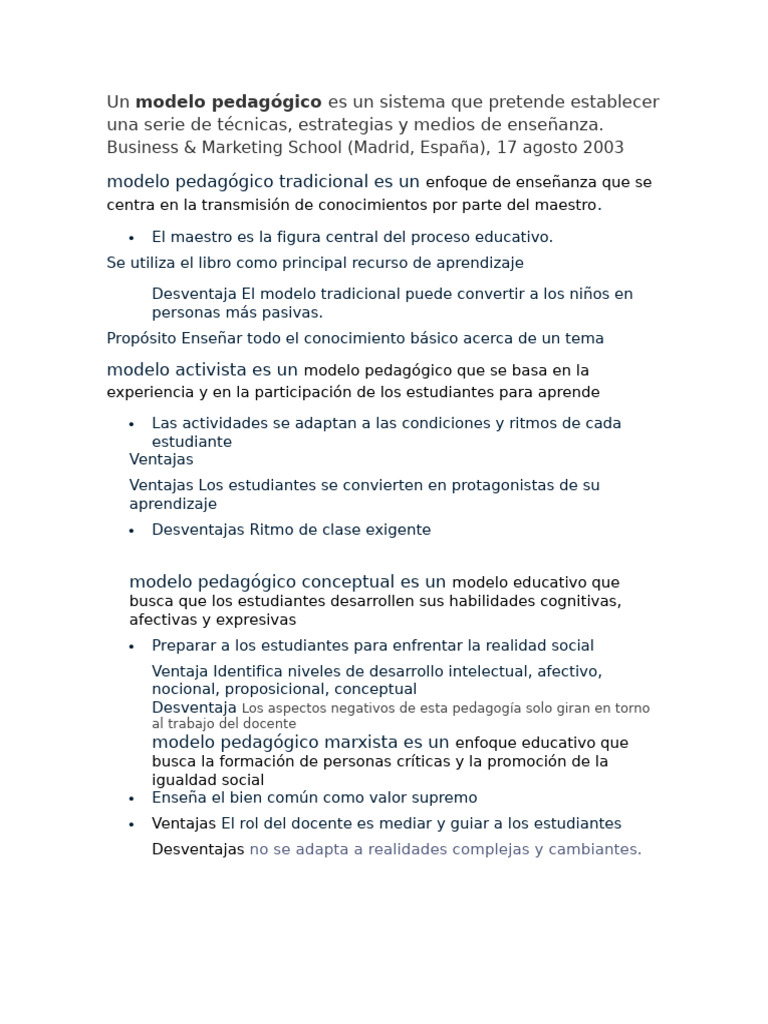 Tipos de Modelos Pedagógicos Explicados | PDF