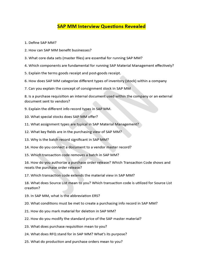 50+ SAP MM Interview Questions | PDF | Business
