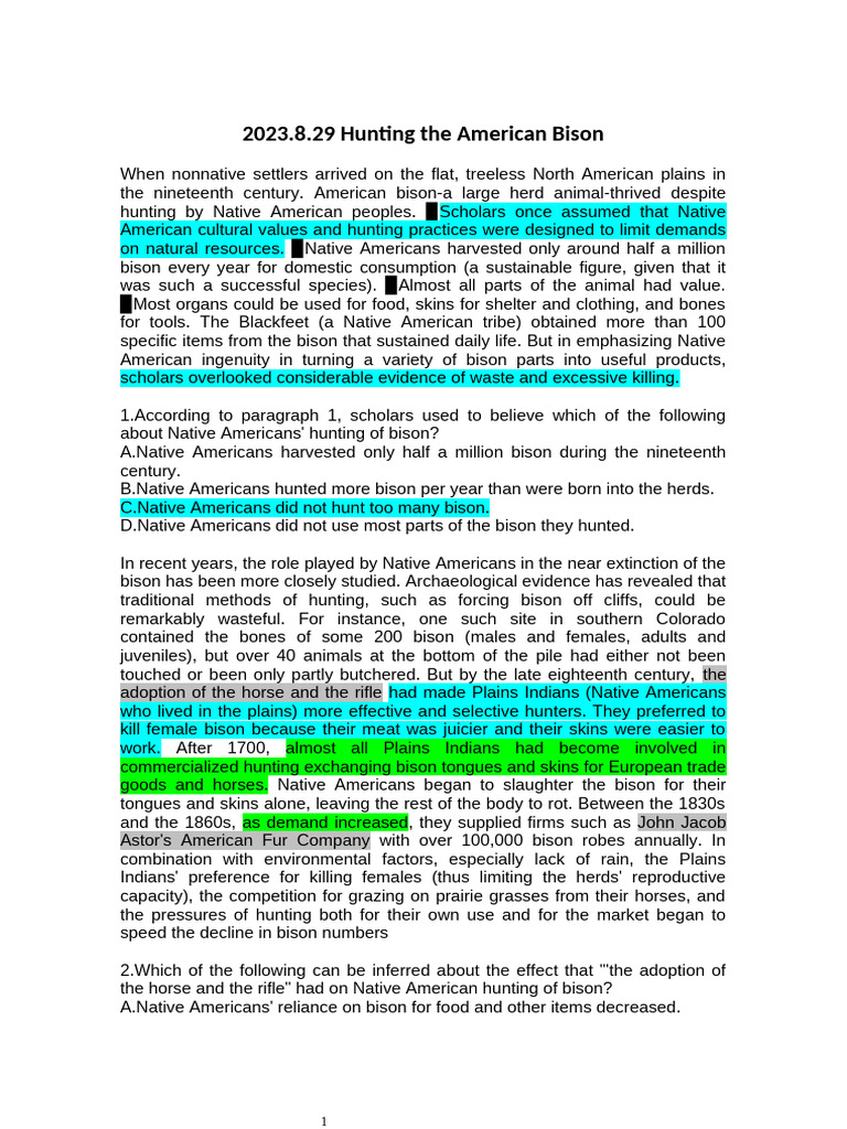Impact of Native American Hunting on Bison | PDF | Hunting | Bison