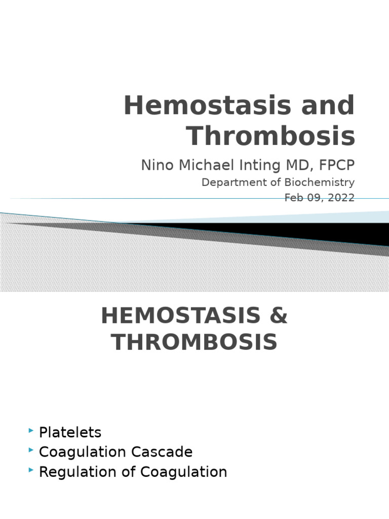 Thrombosis and Hemostasis | PDF | Platelet | Coagulation
