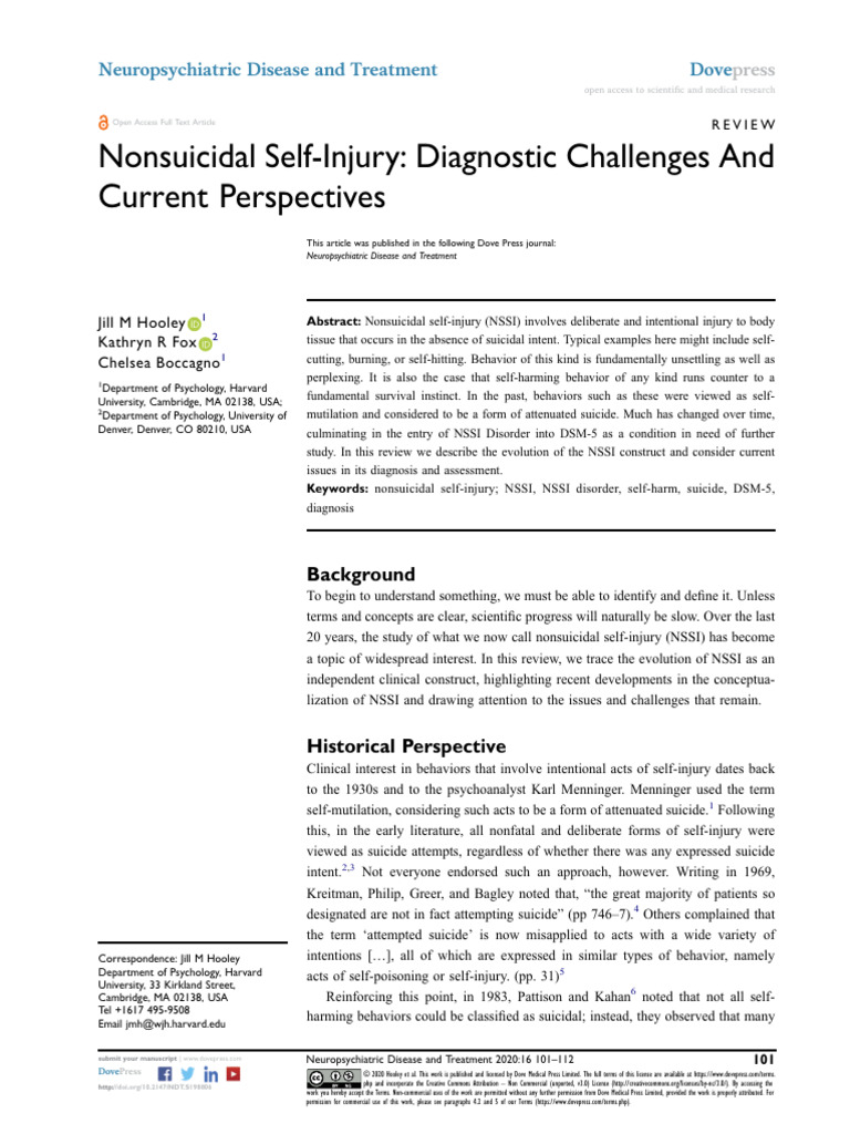 Nonsuicidal Self-Injury: Diagnosis Insights | PDF | Self Harm | Mental ...