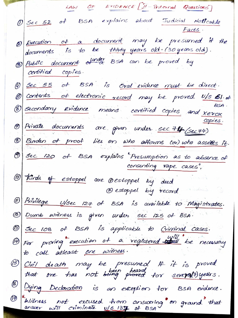 Law of Evidence 2nd Internal Questions and Answers | PDF