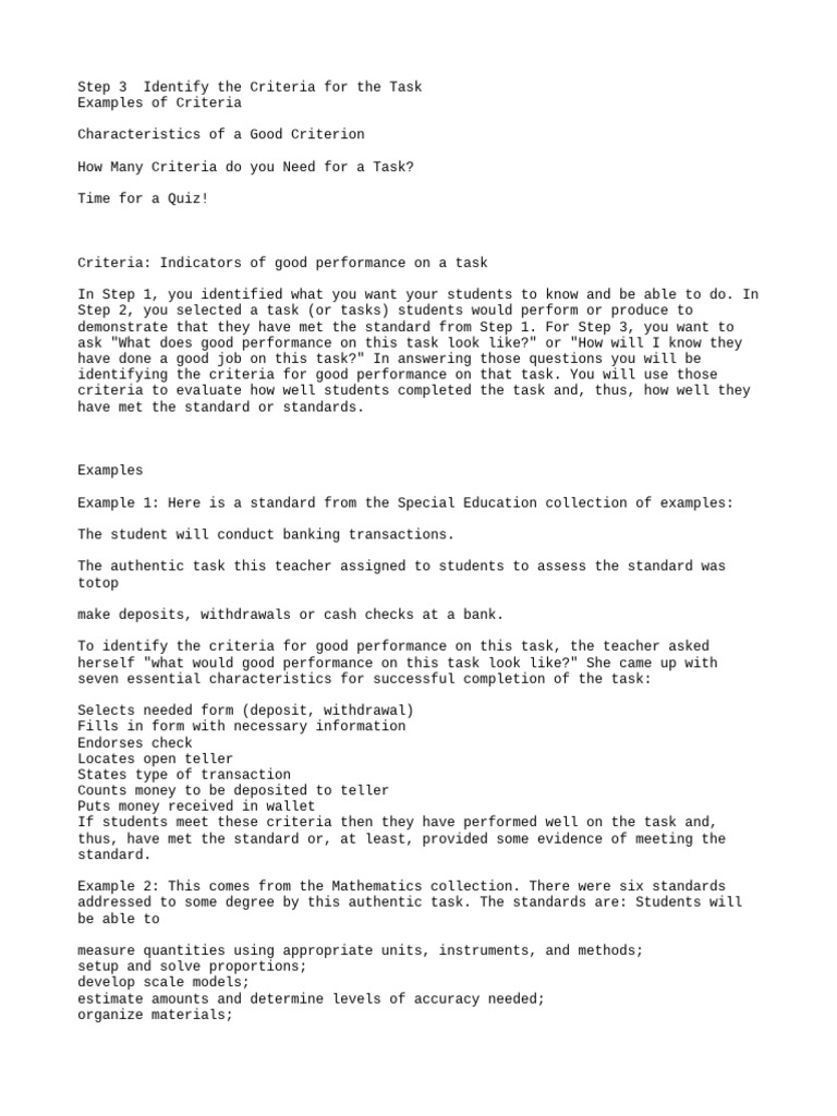 Criteria for Evaluating Student Tasks | PDF | Dimension | Accuracy And ...