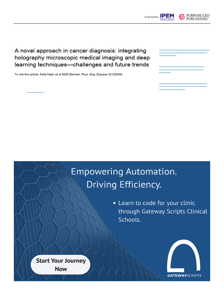 A Novel Approach in Cancer Diagnosis Integrating Holography Microscopic ...