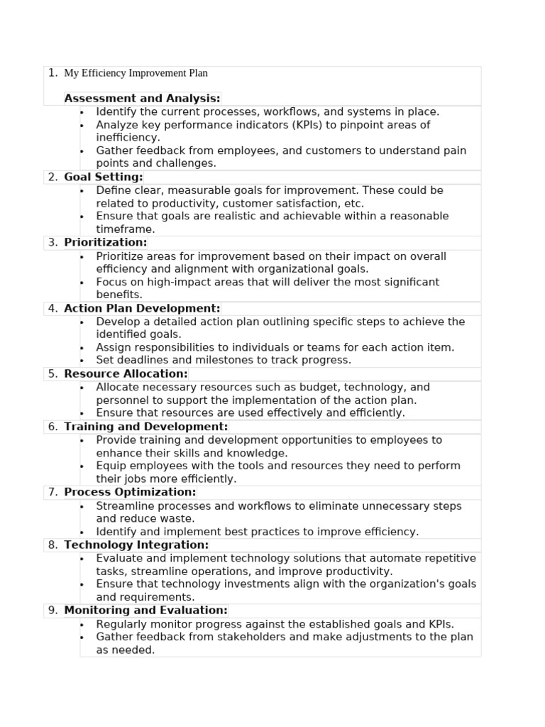 Efficiency Improvement Plan Guide | PDF | Goal | Goal Setting