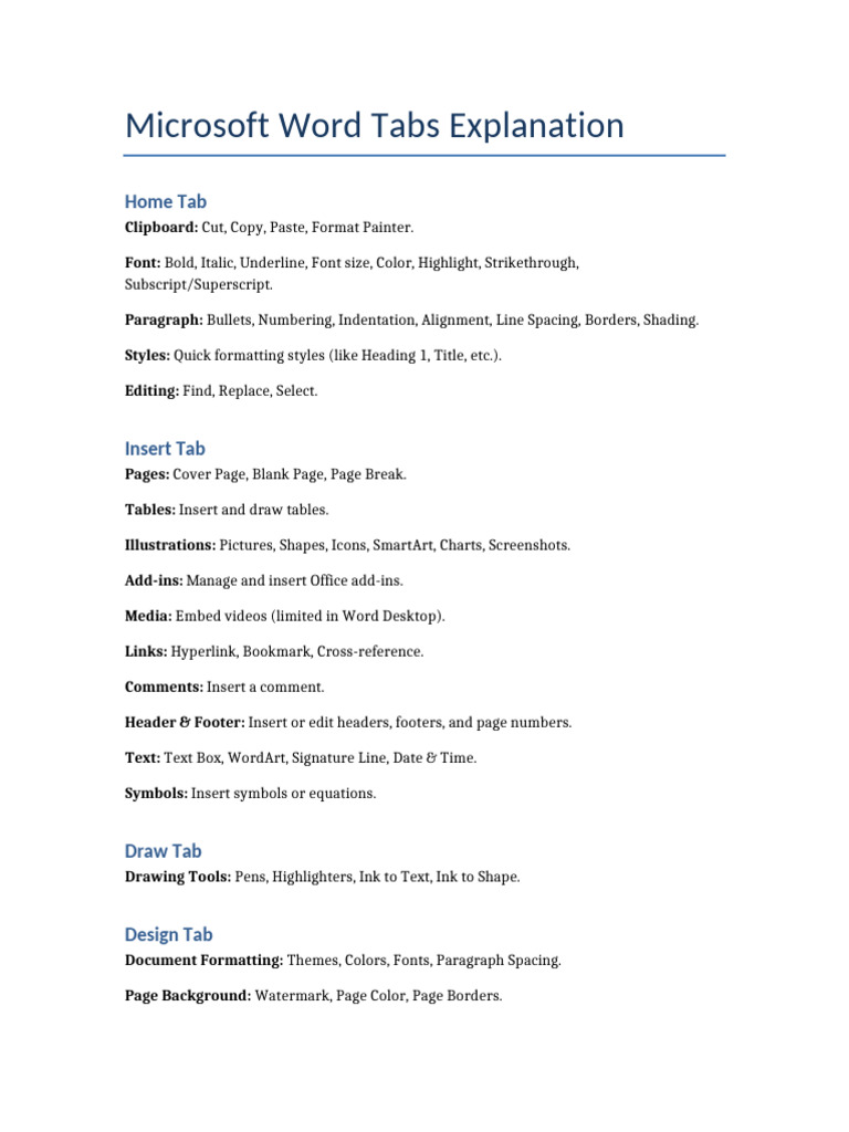 MS Word Tabs Explanation | PDF