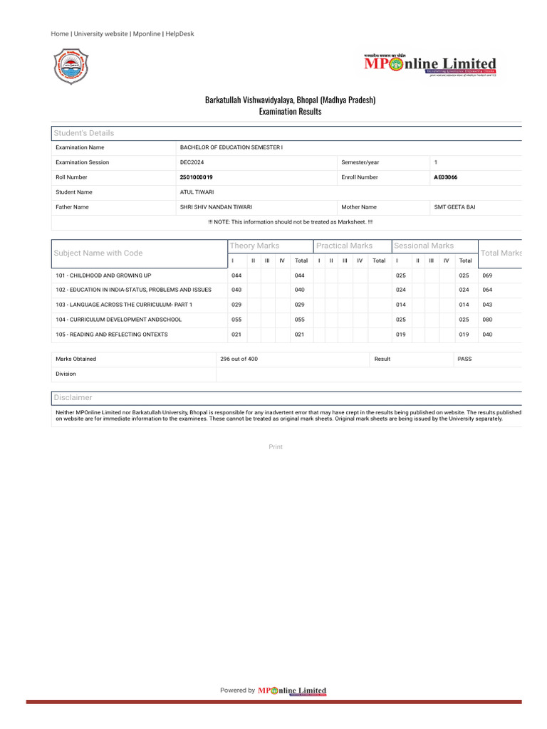 Barkatullah University, Bhopal | PDF