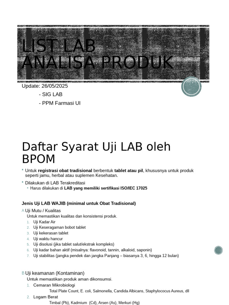 Daftar Laboratorium Uji Obat Tradisional | PDF