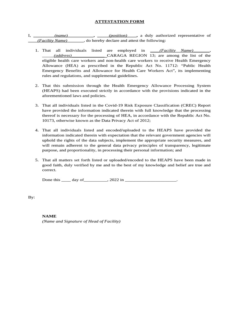 Health Emergency Allowance Attestation Form | PDF