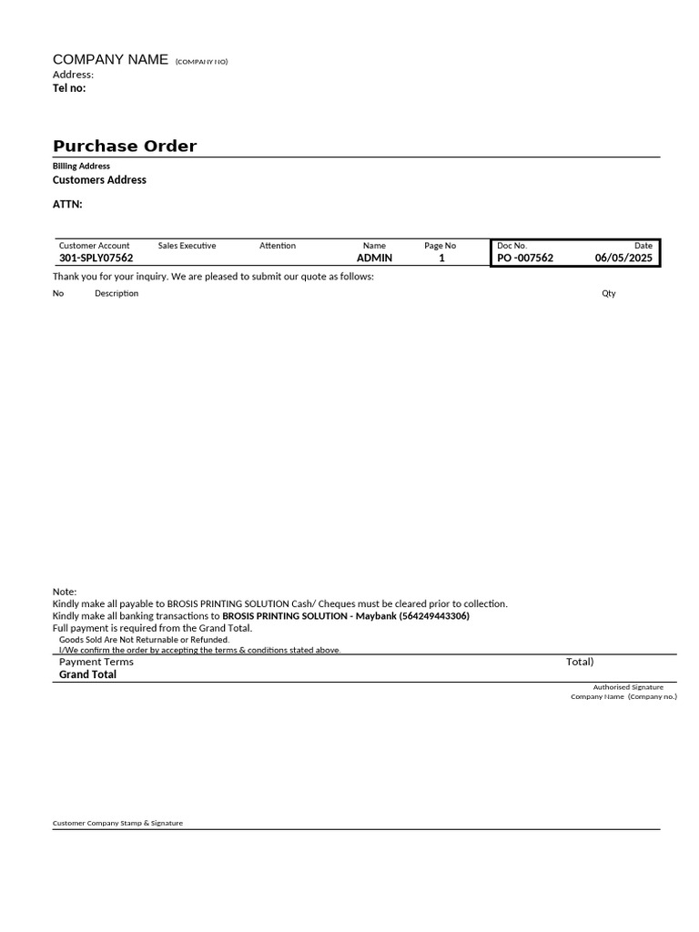 Sample Purchase Order | PDF