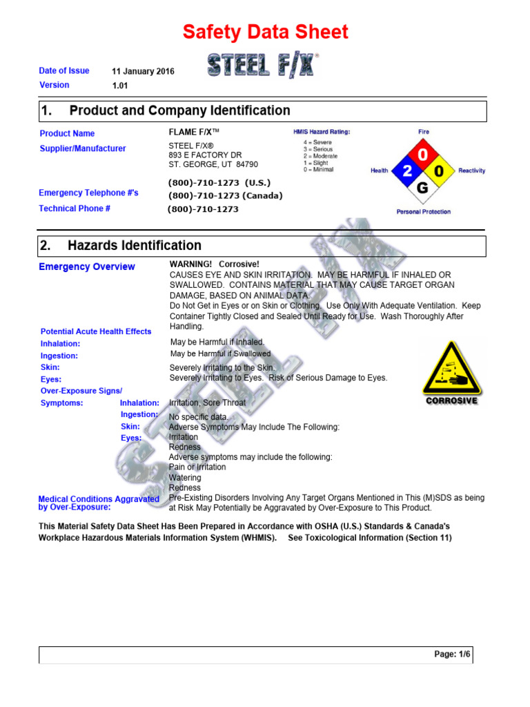 Flame FX SDS - 16 Sec - Rev.1.2016 | PDF | Working Conditions | Safety