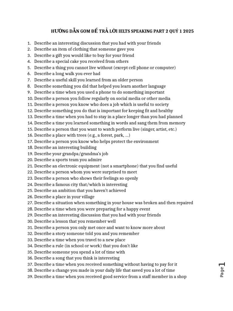 IELTS Speaking Part 2 Topics 2025 | PDF | Sustainability