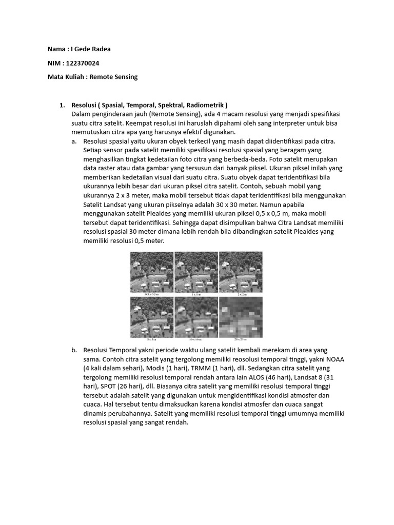 Resolusi dan Komponen Satelit Remote Sensing | PDF