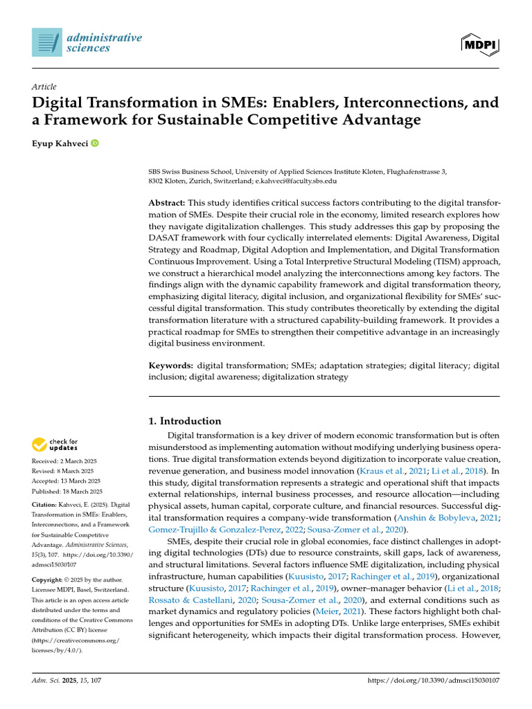 Digital Transformation in SMEs Enablers, Interconnections, and | PDF ...
