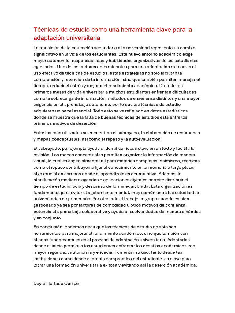 Técnicas de estudio para adaptación universitaria | PDF | Habilidades ...