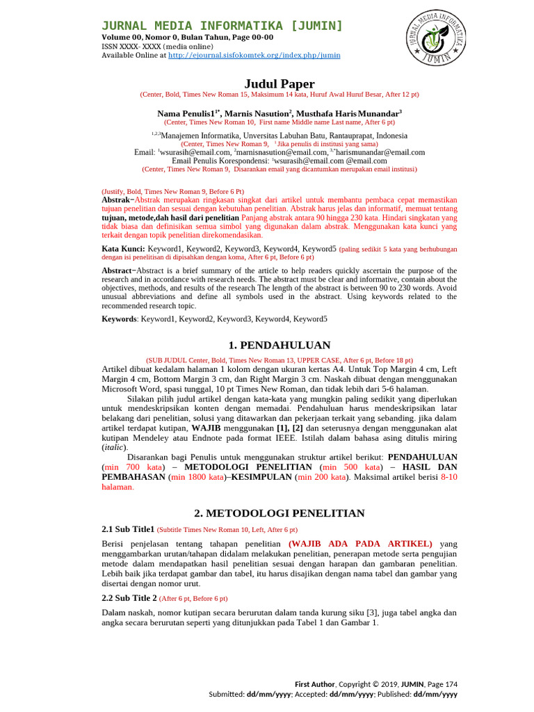 Panduan Penulisan Jurnal JUMIN | PDF