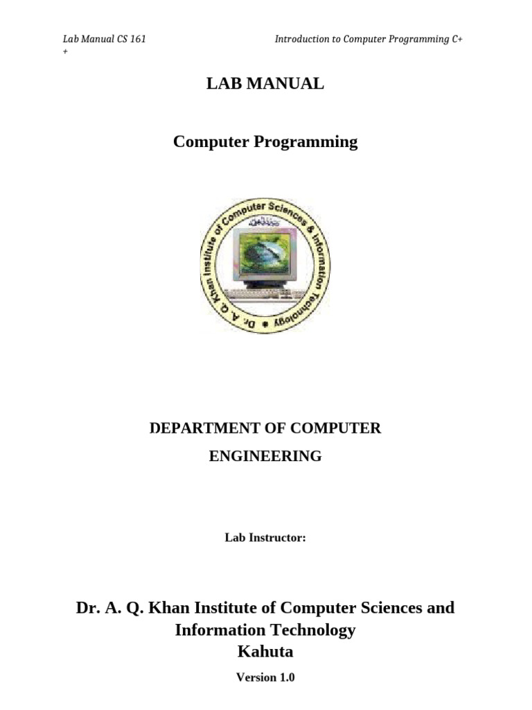 CS 161 C++ Lab Manual Overview | PDF | Computer Engineering | Software ...