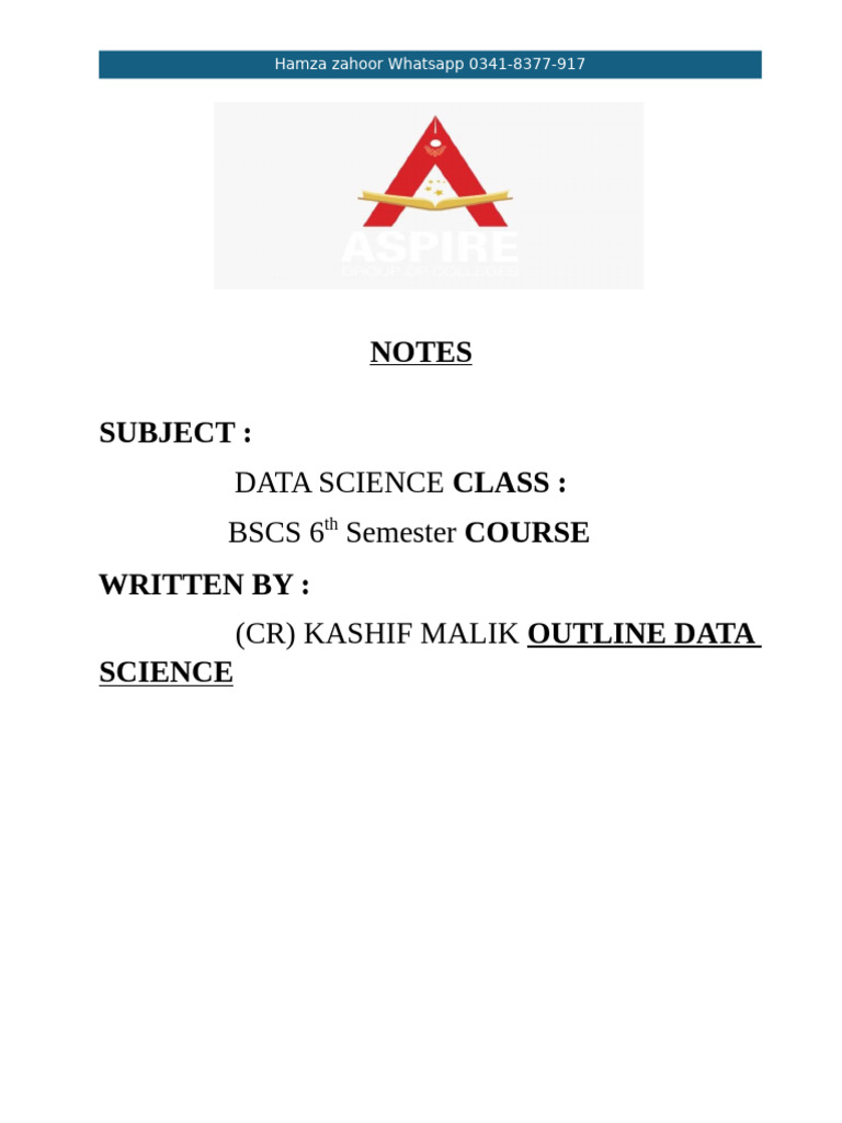 Data Science Notes - Hamza | PDF | Data Science | Data Analysis