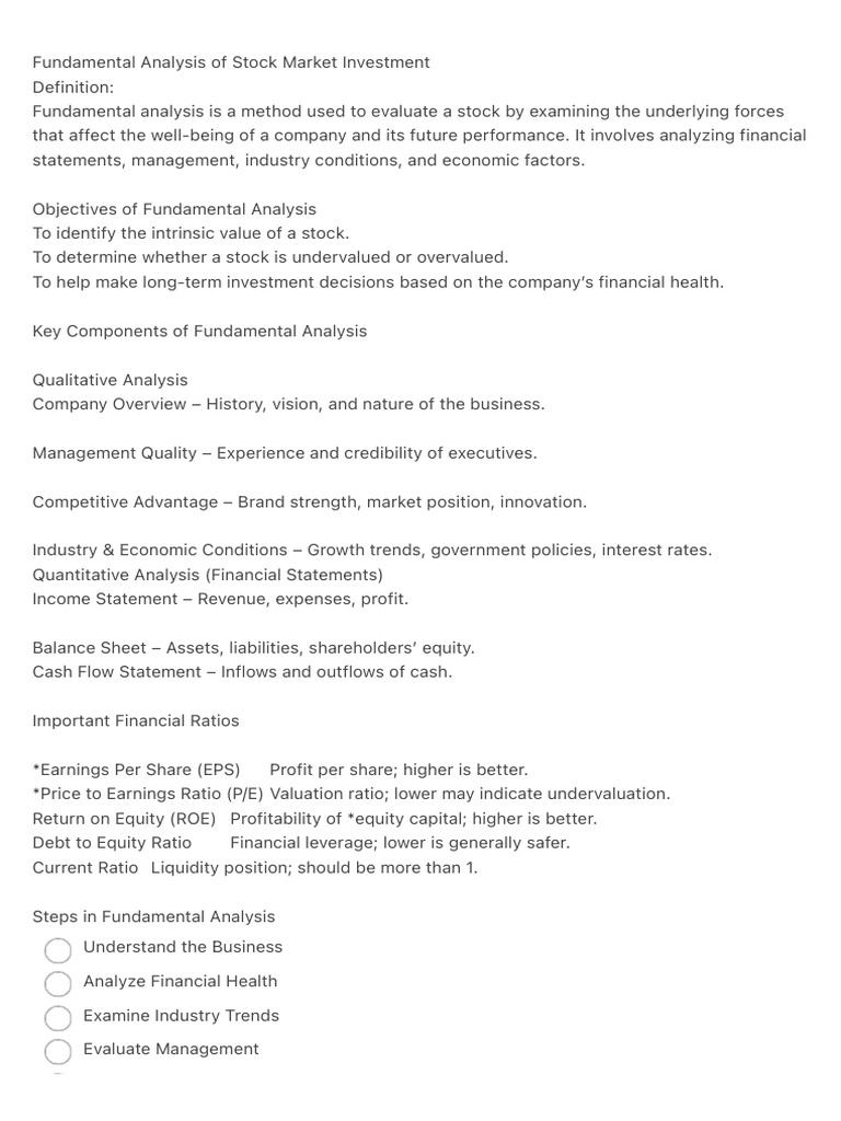 Stock Market Fundamental Analysis | PDF | Technical Analysis | Investing