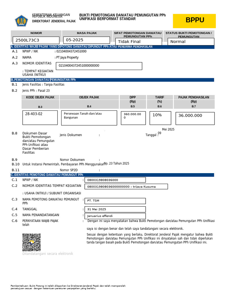 Bukti Potong PPh Kode 28-403-02 | PDF
