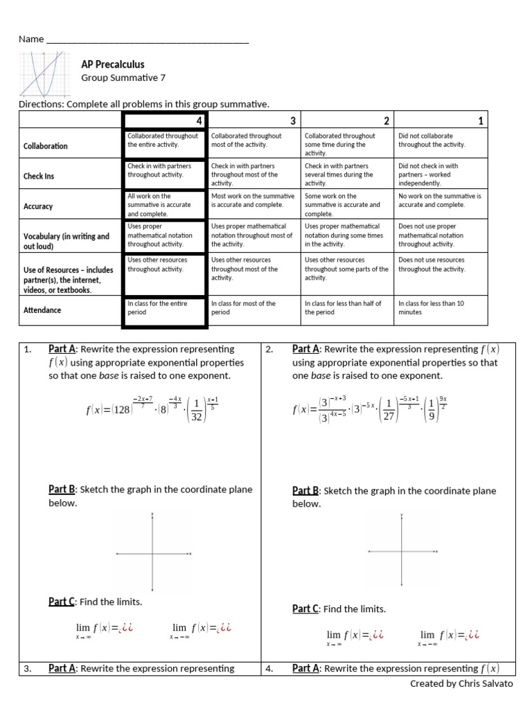 AP+Precalculus Group+Summative+7+With+Calculator 2024-2025 | PDF ...