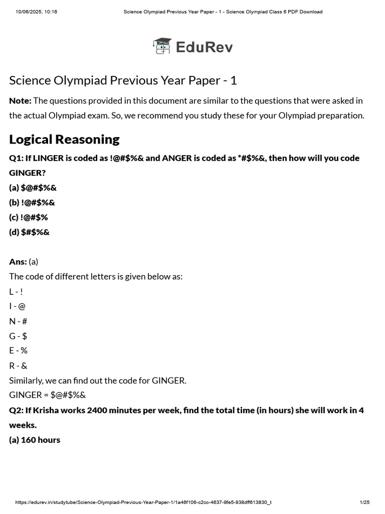 Class 6 Science Olympiad Past Paper | PDF | Chemical Substances | Rock ...