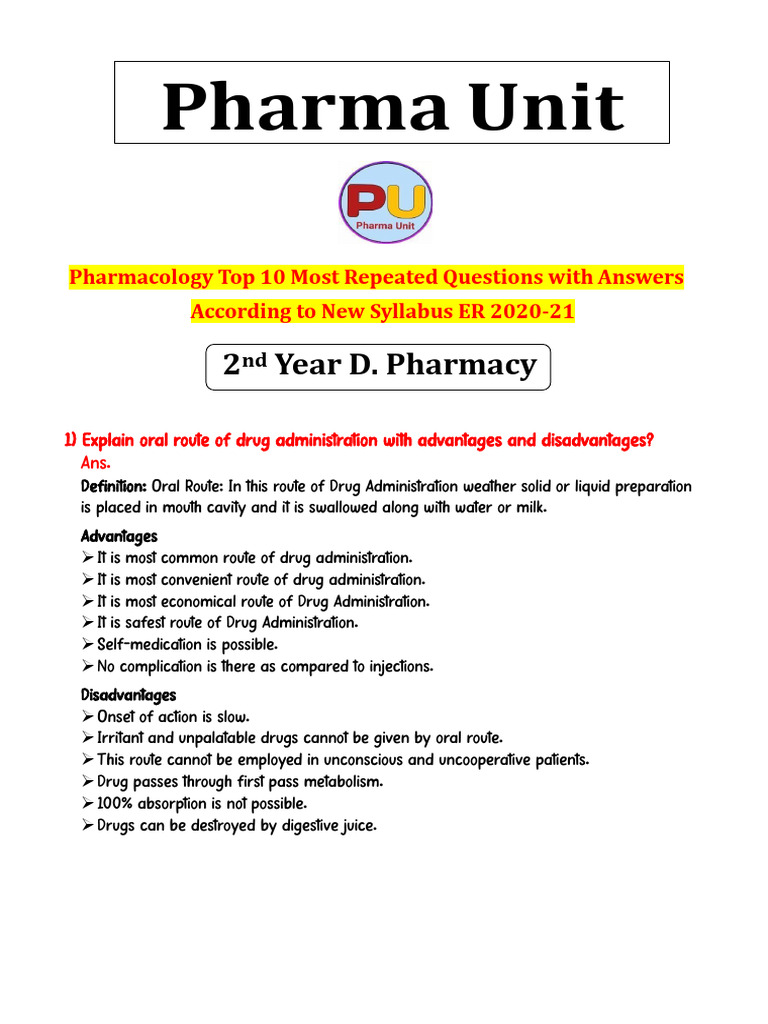 Pharmacology Top 10 Most Repitative Question and Answers | PDF | Acetylcholine | Nonsteroidal ...