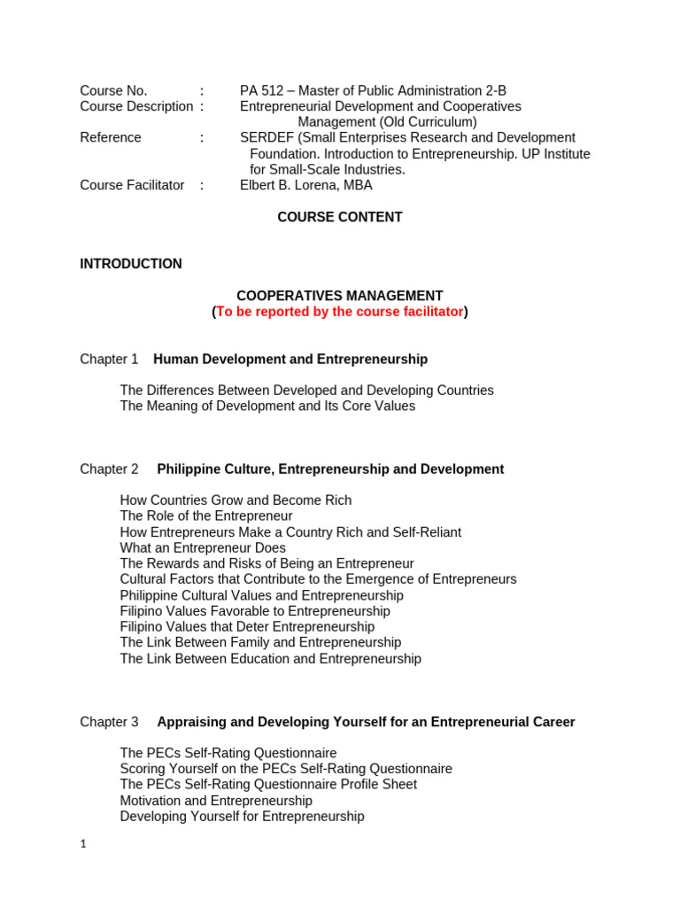Pa 512 Entre Dev Course Contents | PDF | Entrepreneurship | Marketing
