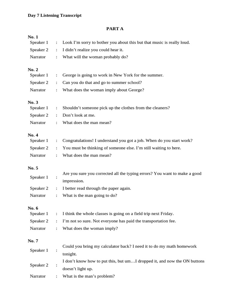 Day 7 Listening Transcript Analysis | PDF | Sleep | Insomnia