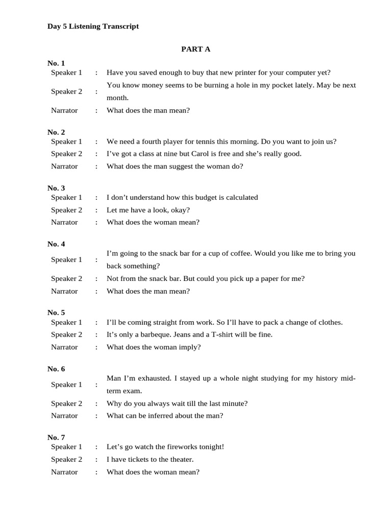 Day 5 Listening Transcript Analysis | PDF | Balloon (Aeronautics ...