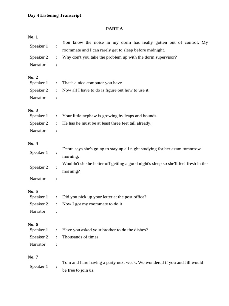 Day 4 Listening Transcript Overview | PDF | Roof