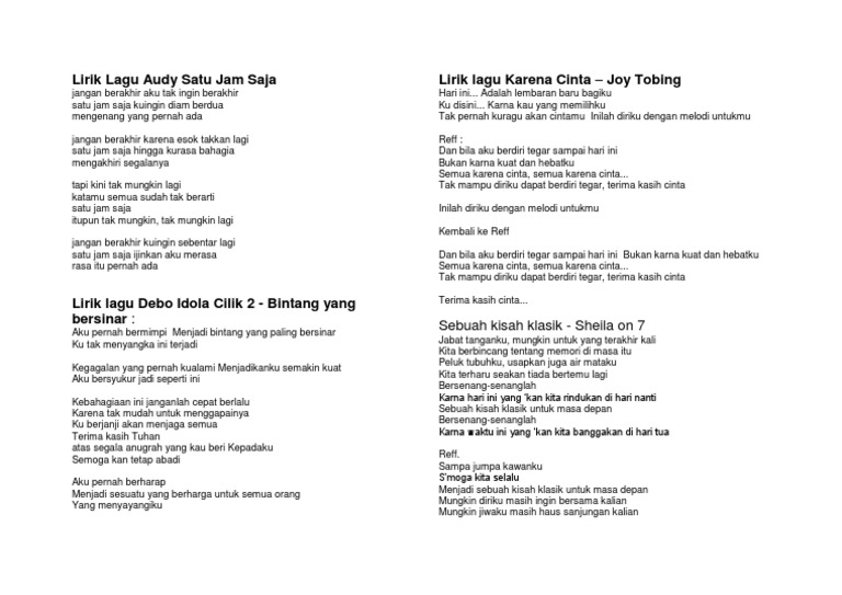 Lirik Lagu Audy Satu Jam Saja