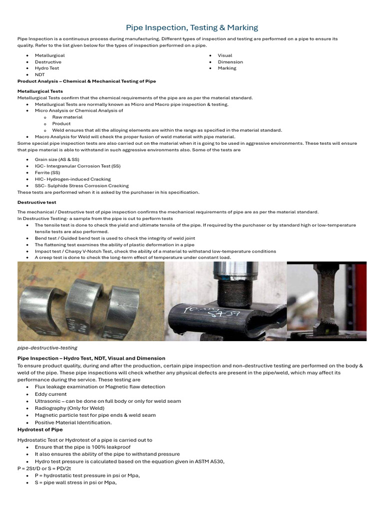 Pipe Inspection and Testing Methods | PDF | Pipe (Fluid Conveyance ...