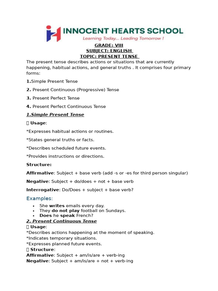 Understanding Present Tense Forms | PDF