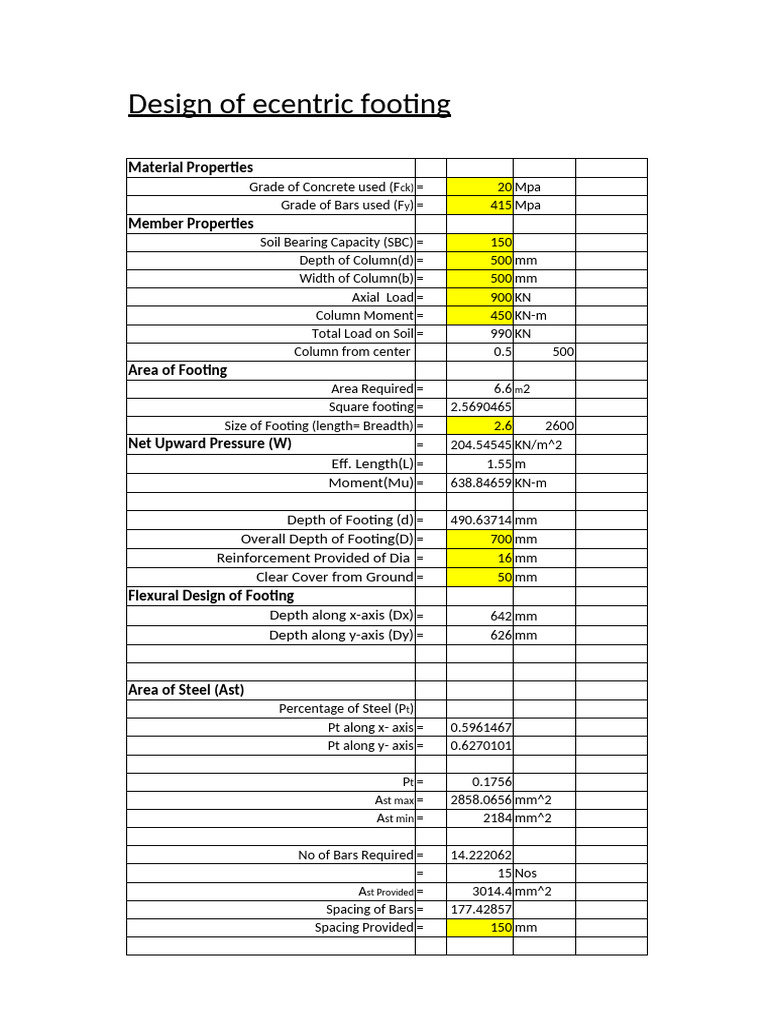Eccentric Column Footing Design Analysis | PDF | Building Materials ...