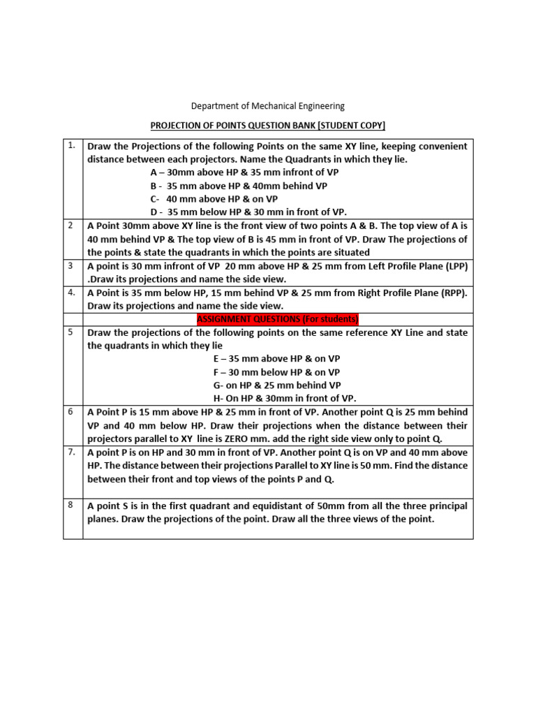 Mechanical Engineering Projection Questions | PDF | Cartesian ...