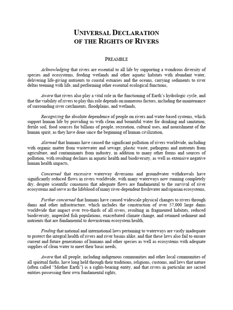Rights of Rivers: A Universal Declaration | PDF | River | Wetland