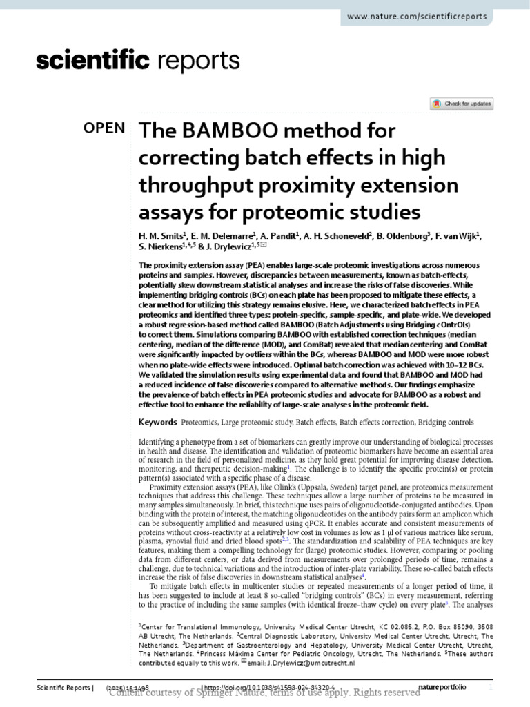 BAMBOO Method for Batch Effect Correction | PDF | Proteomics | Outlier