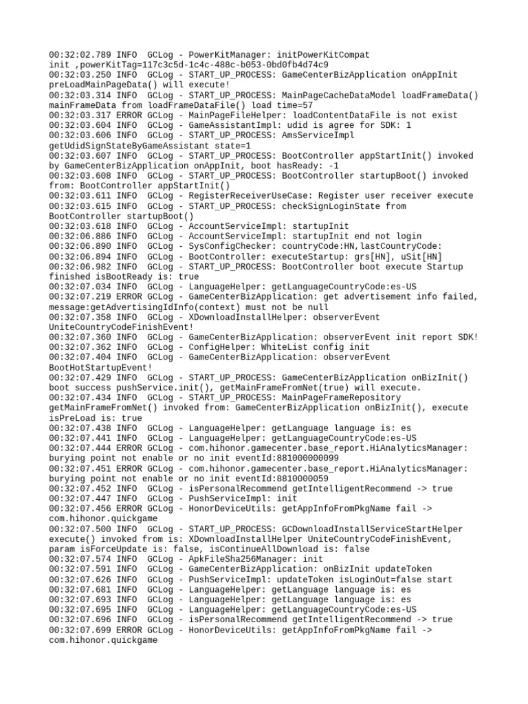 GameCenterBizApplication Startup Logs | PDF | Computing | Software