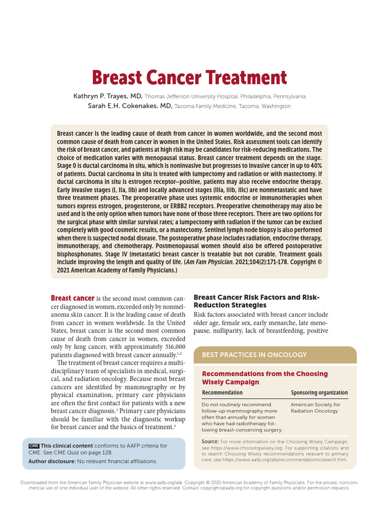 Breast Cancer Diagnosis and Treatment Guide | PDF | Breast Cancer ...