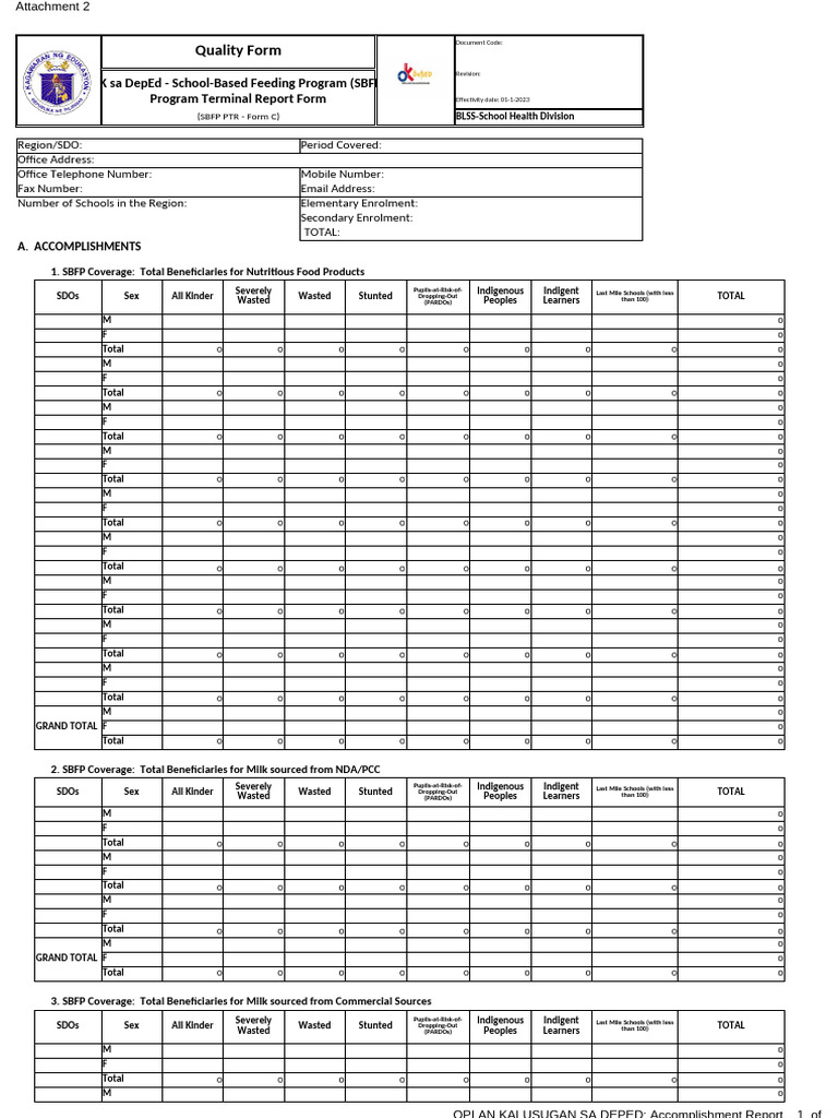 2023 To 2024 SBFP Form 7 PTR Disaggregated by Sex Consolidated Report | PDF