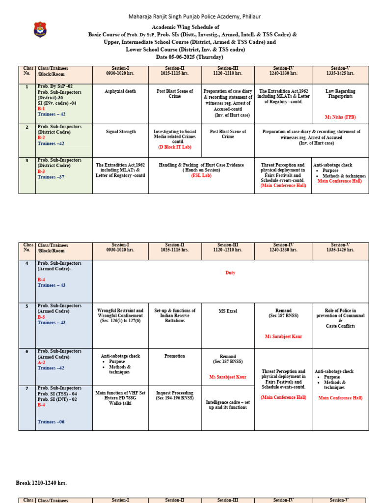 Punjab Police Academy Course Schedule | PDF | Criminal Law | Crimes