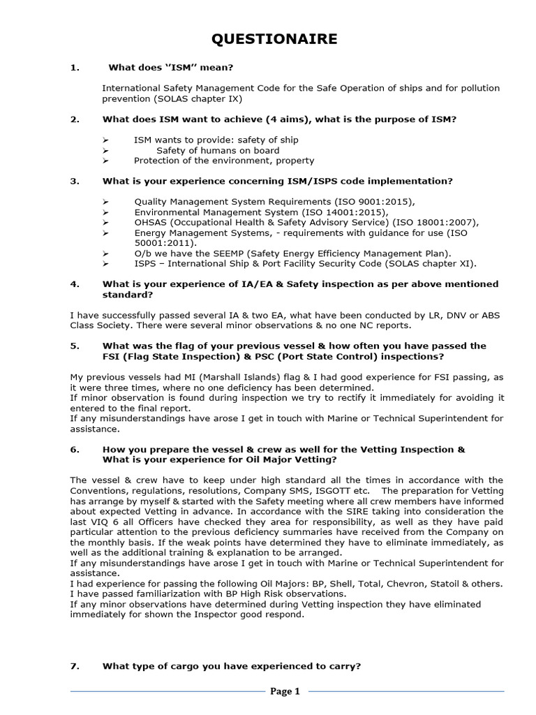 Questionnaire Navigators 1 | PDF