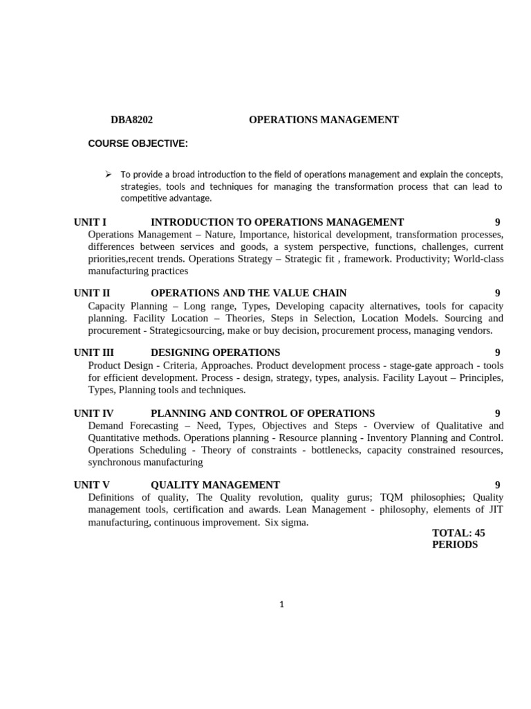 Operations Management Overview and Strategies | PDF | Strategic ...