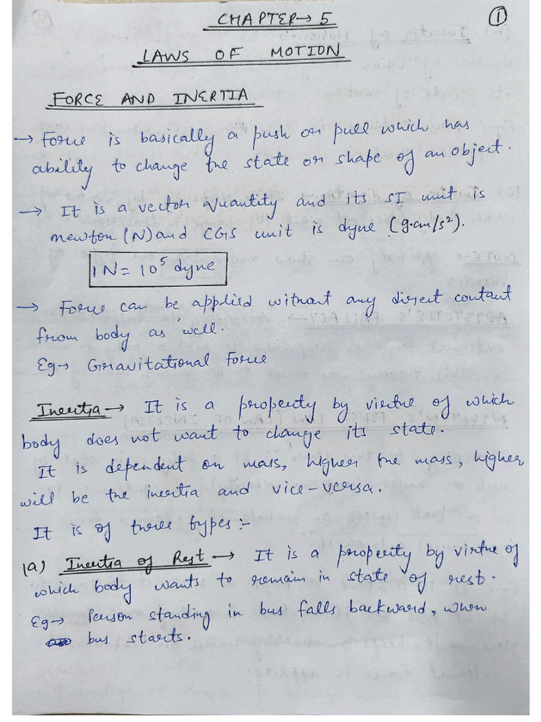 Laws of Motion G11 Handwritten Notes | PDF