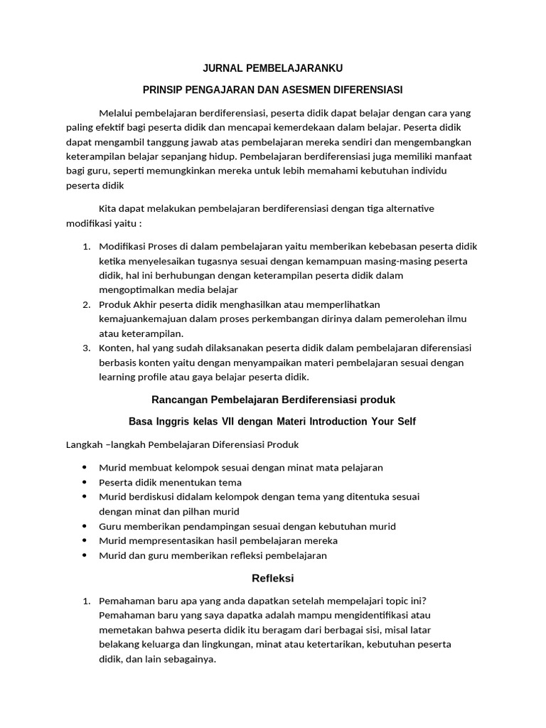 Jurnal Pembelajaran Diferensiasi Pdf