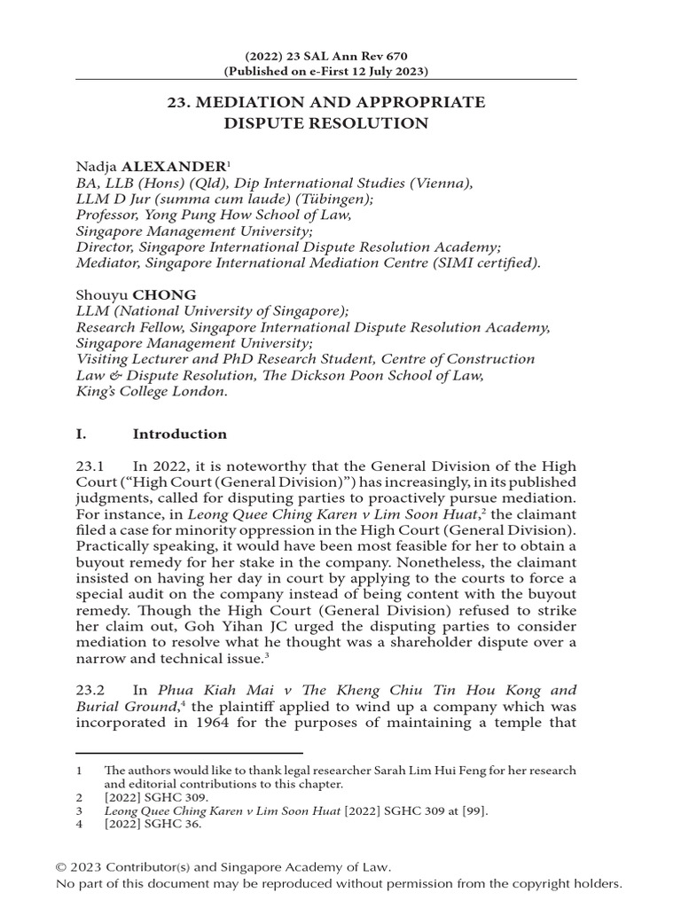 9893 - 23 Mediation and ADR (12 July 2023) | PDF | Alternative Dispute ...