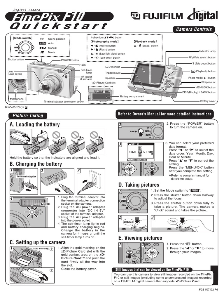 FinePix F10 Camera Setup Guide | PDF | Electrical Connector | Camera