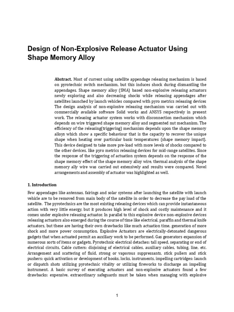 Non-Explosive Actuator Design Using SMA | PDF | Shape Memory Alloy ...