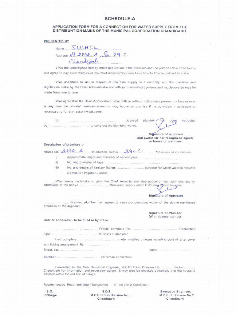 Water Supply Connection Application Form | PDF | Plumbing